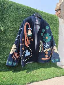 <b>Women</b> <b>Velvet</b> Ethnic <b>Jacket</b> With Artistic Floral Embroidery Full Sleeves Stand Collar And Decorative Handcrafted Stitching - Product Image 5