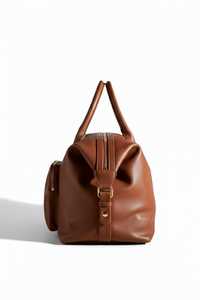 Brown Genuine Leather Casual Foldable Mini <b>Duffle</b> <b>Bag</b> <b>Women</b> Vintage Barrel Purse <b>Small</b> Weekender Satchel Crossbody Handbag - Product Image 2