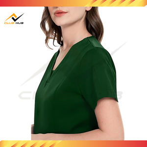 Vente en gros Ensemble de costumes d'hôpital modernes pour femmes avec logo personnalisé Haut à col en V et pantalon de jogging à jambe fuselée en tissu tissé - Product Image 5