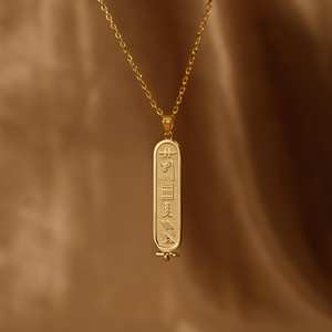 Collar con Colgante de Hieroglíficos y Cadena de Caja, Chapado en Oro de 14k y Plata de Ley 925, Joyería Egipcia con Nombre Personalizado, Regalo Unisex - Product Image 6