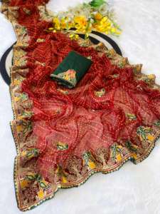 ผ้าส่าหรีผ้าไหมสำหรับผู้หญิงผ้าคอตตอนปักด้ายแฟนซีดีไซน์เนอร์ผลิตในอินเดีย - Product Image 3