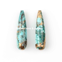 Chrysocolle verte de haute qualité 9x30mm, forme goutte longue et lisse, cuivre poli miroir, turquoise briolette naturelle certifiée par un tiers