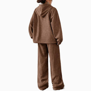 Women <b>Oversized</b> <b>Fleece</b> <b>Hoodie</b> and Wide Leg Pants Set Relaxed Fit Casual Lounge Tracksuit for Wholesale Manufacturing - Product Image 2