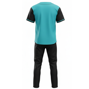 Ensemble uniforme de baseball professionnel pour hommes, maillot à boutons et pantalon bicolore turquoise - Product Image 3