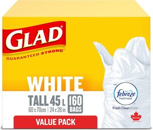 Sacs poubelle Glad White - Hauts - 45 litres - Parfum frais et propre - Jetables - Recyclables et biodégradables - Pack économique - Fabriqué en Allemagne - Product Image 2