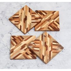 Handcrafted Wooden Square Acacia Solid Wood Coaster Set with Insulation Mat Drink Coasters and Holder - Product Image 5