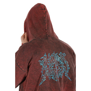 เสื้อฮู้ดดี้โอเวอร์ไซส์ผู้ชาย ผ้าฝ้าย 100% สีแดงล้วน สไตล์ลำลอง สตรีทแวร์ มีกระเป๋า ดีไซน์ป้องกันขนร่วง ผ้าเฟรนช์เทอร์รี่ - Product Image 4