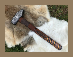High Strength Industrial Grade DIY OEM Damascus Steel <b>Hammer</b> with Patterned Steel and Wood Handle - Product Image 1