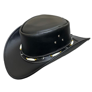 Sombrero de vaquero de cuero negro de primera calidad Estilo occidental Protección UV de cuero genuino Hecho a mano para mayor durabilidad y comodidad - Product Image 1