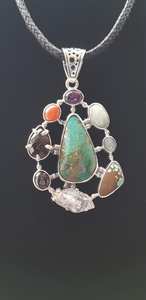 Colgante de múltiples piedras preciosas en plata de ley 925 Regalo de joyería hecho a mano único - Product Image 3