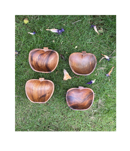 Household Acacia Wood Dinnerware Sets Deep Dish Natural Wooden <b>Large</b> Decorative Fruits Salad apple shape <b>Bowls</b> for Serving Food - Product Image 2