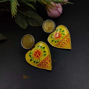 Silver Replica Earring Sliver <b>Oxidized</b> Hand Painted Earrings With Monalisa Stone Girls Wear Casual Party Wear and Gifted - Product Image 2