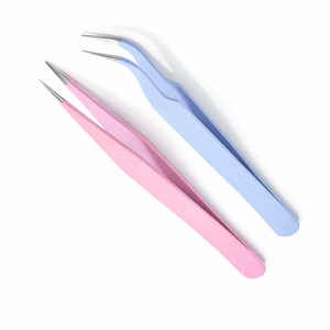 Kit de 2 Pinzas para Pestañas, Color Rosa y Azul, Punta Recta y Curva, Herramientas para Extensión de Pestañas de Volumen y Aislamiento - Product Image 1