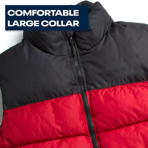 Unisex Red Black Color Block Puffer Vest Stand Collar Hooded <b>Zipper</b> Closure Waterproof Breathable Windproof Winter Casual <b>Jacket</b> - Product Image 5