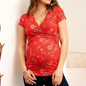 Schlussverkauf Schwangere Nursing-Tops Stillen T-Shirt für Sommer Rundhalsausschnitt Kurzarm Mutterschaft Stillen-Shirts