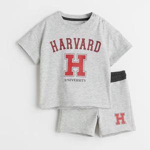 Haute qualité personnalisé enfants 2 pièces été court ensemble coton/Polyester bouton décoration solide motif à manches courtes T-Shirt Shorts - Product Image 3