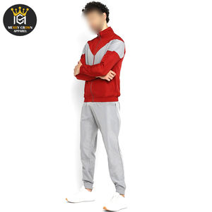 Mock Collar Contraste Rojo Gris Color Cremallera completa Entrenamiento para adultos Ropa deportiva Chándales de diseño único de la más alta calidad - Product Image 3