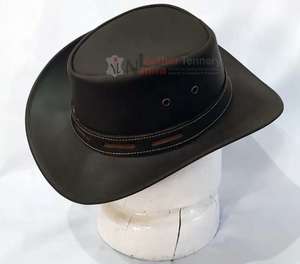 Sombrero de estilo occidental australiano de lujo Unisex 2025 de cuero genuino con grano de vaquero para hombres y mujeres - Product Image 5