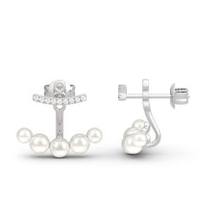 Jeulia Vintage Cultured Pearl Sterling <b>Silver</b> <b>Stud</b> Drop Earrings with Princess Cut Diamond - Product Image 3