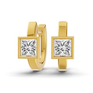 Reflective Single <b>Princess</b> Lab Grown Diamond Huggie Earrings 1.00 Ct Tw F-G Color VS Clarity 2 Diamonds 14K White Gold <b>Mirror</b> - Product Image 1