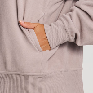 Sweat-shirt à col montant taupe avec poches, coupe ample et oversize pour femme, en polaire, vente en gros, vêtements en vrac, OEM - Product Image 6