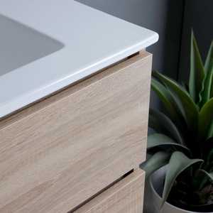 Meuble de salle de bain de 60 cm avec 2 tiroirs effet bois, miroir et lampe Belize, ensembles de salle de bain - Product Image 4