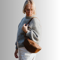Sac banane bandoulière vintage en cuir véritable à motif géométrique pour femme, personnalisable avec logo et fermeture éclair
