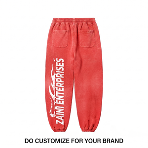 Pantalon de jogging ZAINI en twill de coton léger 380 GSM, rouge, respirant, écologique, avec plis à l'avant et cordon de serrage, OEM ODM - Product Image 2