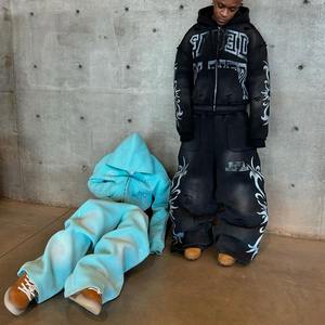 Heavyweight Cotton Two Piece Sets Men <b>Oversized</b> Tracksuit Set Custom Vintage Washed Men <b>Sweatpants</b> and Hoodie Set - Product Image 2