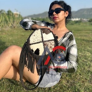Stylish Cowhide Fur Sling Bag Handbag New Western Collection of Fringe Crossbody Shoulder Round Bags Women's Multi Uses Bag - Product Image 1