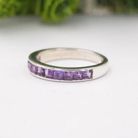 Bague solitaire en argent sterling faite à la main avec pierre d'améthyste indienne, style vintage, certifiée par une tierce partie, bague unisexe