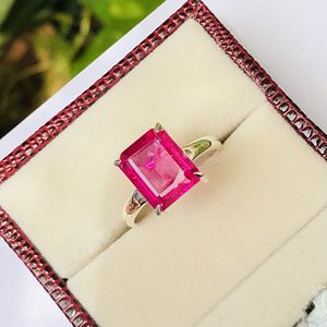 Saphir rose vif et saphir blanc bague en argent Sterling taille 5 6 7 8 9 10 bague saphir rose taille émeraude bijoux cadeau femme - Product Image 5