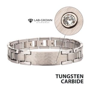 Genuine Lab-Grown Diamond on <b>Tungsten</b> Carbide Sizeable Link Hammered ID Bracelet - Product Image 4