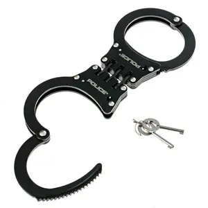 Esposas de Acero Profesionales de Alta Resistencia con Doble Bloqueo, Venta al por Mayor OEM, Esposas de Seguridad de Metal Negro con Triple Bisagra - Product Image 1