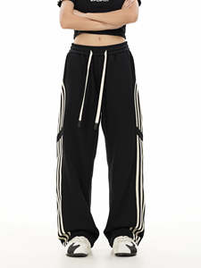 กางเกงขากว้างลายทางเอวสูงสำหรับผู้หญิง2025โลโก้ระบายอากาศได้ดีสำหรับกีฬาฤดูหนาวกำหนดเอง - Product Image 2