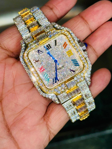 Lujoso reloj Moissanite Diamond Crafted Iced Out Diamond Dial Hip Hop Style Acero inoxidable Función de fecha Movimiento de cuarzo. - Product Image 4