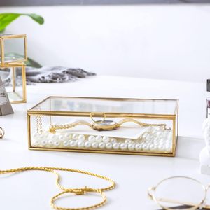 Boîte à bijoux en verre transparent à facettes décoratives avec finition laquée, facile à nettoyer et lavable, forme rectangulaire, design moderne - Product Image 6