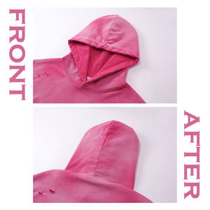 Logo de broderie personnalisé uni 450 GSM poids lourd lavage à l'acide fermeture éclair complète sweat à capuche teint par cravate sweats à capuche - Product Image 5