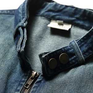 Chaqueta Vaquera Azul Oscuro Casual para Hombre, Cierre de Un Solo Botón, Estilo Urbano de Invierno, Diseño Sólido, Transpirable, Ecológica, 100% - Product Image 5