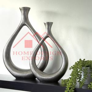 Ensemble de 2 vases de table en métal pour la décoration du salon, longs vases à fleurs en trompette plaqués argent - Product Image 5