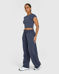 Precio barato, pantalones de pierna ancha para mujer, de algodón 100% Material, transpirable, estampado de logotipo personalizado, sólido, suelto, servicio OEM - Product Image 6