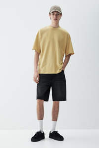 2025 New Latest Design Fashionable Hip Hop Style <b>Yellow</b> Color Oversized Drop Shoulder Ribbed Neck Summer Cotton <b>T</b>-<b>shirt</b> For <b>Men</b> - Product Image 2