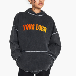 Sweat à capuche pour femme de haute qualité, style streetwear vintage, délavé à l'acide, avec logo personnalisé sérigraphié, en tissu épais, effet délavé à l'acide français - Product Image 1