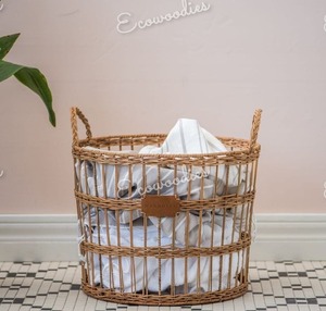 Cesta de lavandería de tejido abierto de bambú agradable y ecológica de alta calidad, almacenamiento de ratán, cesta de lavandería de forma redonda con asa - Product Image 4