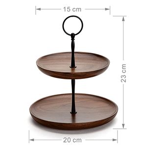 Soporte redondo de madera hecho a mano de 2 niveles para Tartas, acabado de Metal negro, elegante soporte de exhibición para postres y magdalenas para fiestas de boda, panaderías - Product Image 2