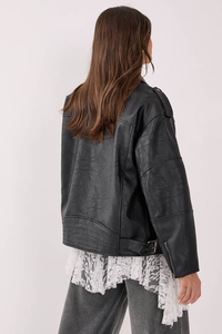 Blouson moto tricoté tendance pour femme, automne-hiver, col rabattu uni, manches longues, respirant et imperméable - Product Image 2