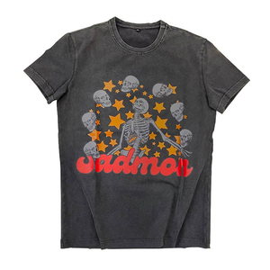 Camiseta Vintage de Manga Corta para Hombre, Corte Regular, con Estampado Personalizado, Lavado Ácido, Estilo Desgastado, 100% Algodón, Ropa Casual - Product Image 1