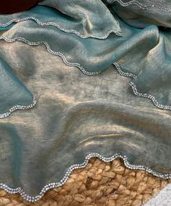 Sarees indiens à volants de créateur avec diamants imprimés pour la mariée pakistanaise indienne bas de gamme prix de gros vêtement ethnique - Product Image 3