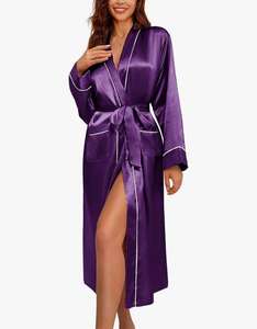 Ekouaer Peignoir en satin doux et léger pour femme, manches longues, robes décontractées pour les fêtes de mariage, longueur au sol - Product Image 6