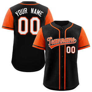 Custom Black Orange Baseball Jersey Button-Up Team Uniform Contrast Sleeve <b>Shirt</b> Name Number Design 100% Polyester Quick Dry - Product Image 1